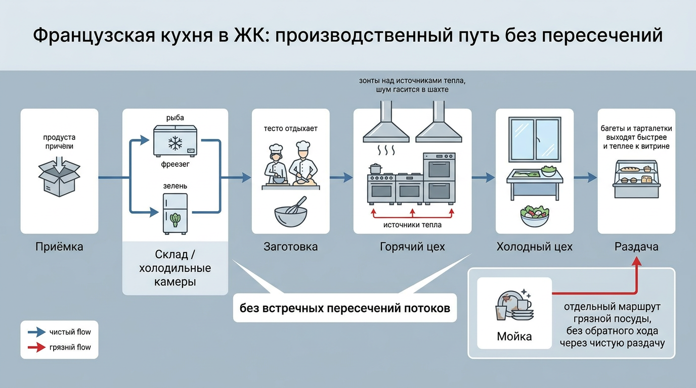 Французская кухня в ЖК: производственный путь без пересечений